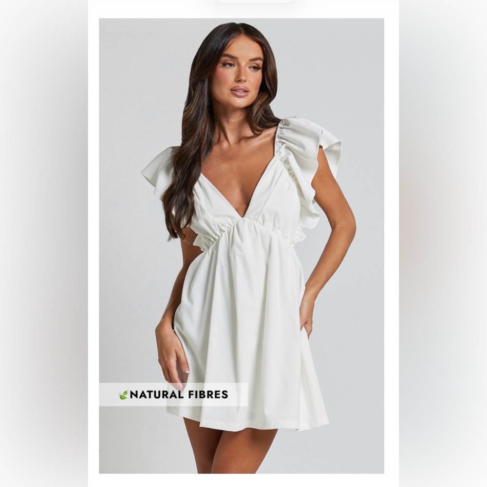 NWOT Showpo White Ruffle Sleeve V-Neck Mini Dress